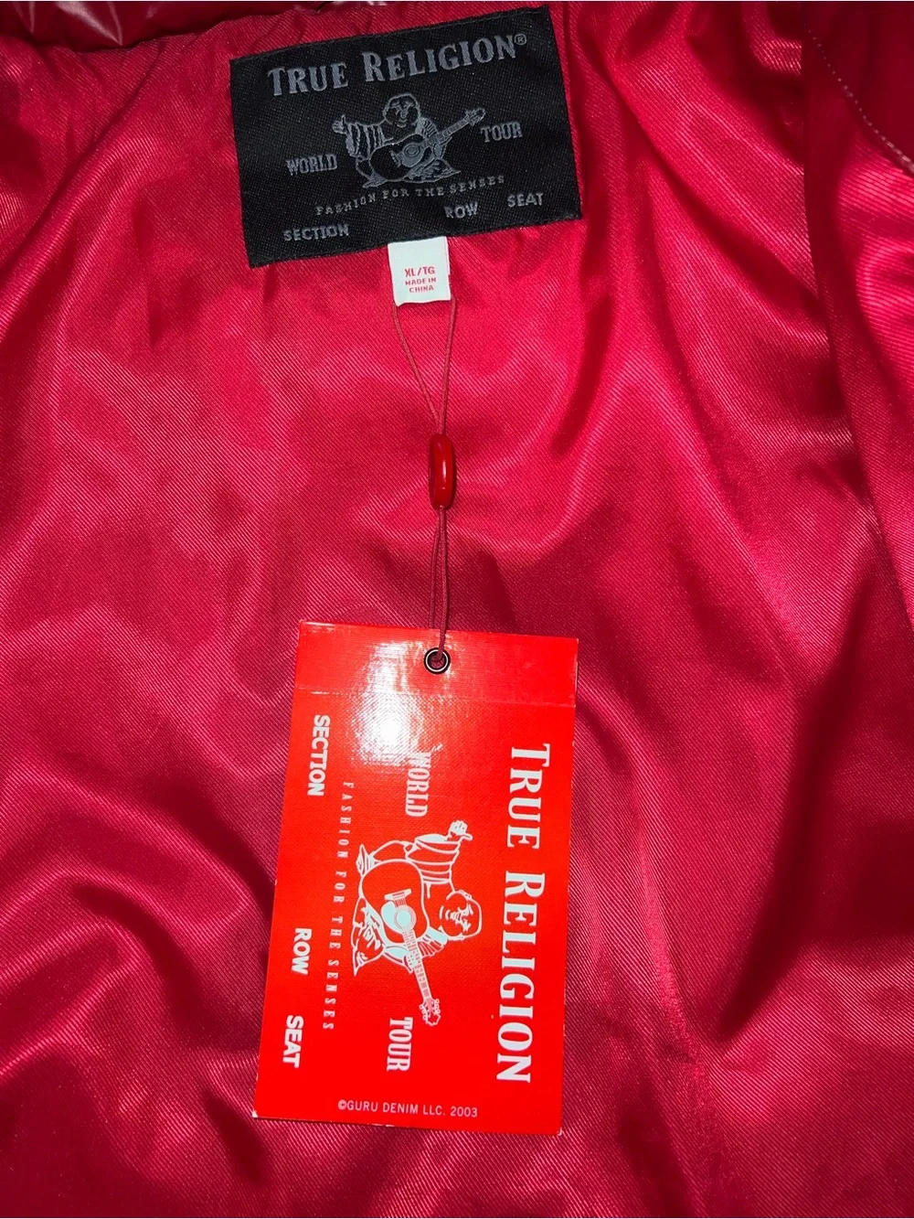 True Religion Red Satin-Look Jacket Interior with Branded Tag